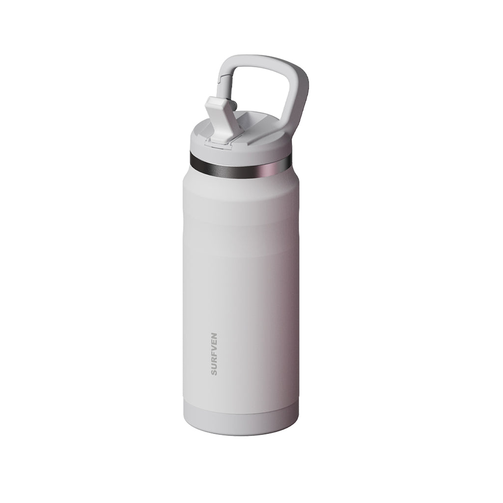 SURFVEN 27 oz Stainless Steel Double Wall Insulated Water Bottle with Flip-up Straw Lid, White