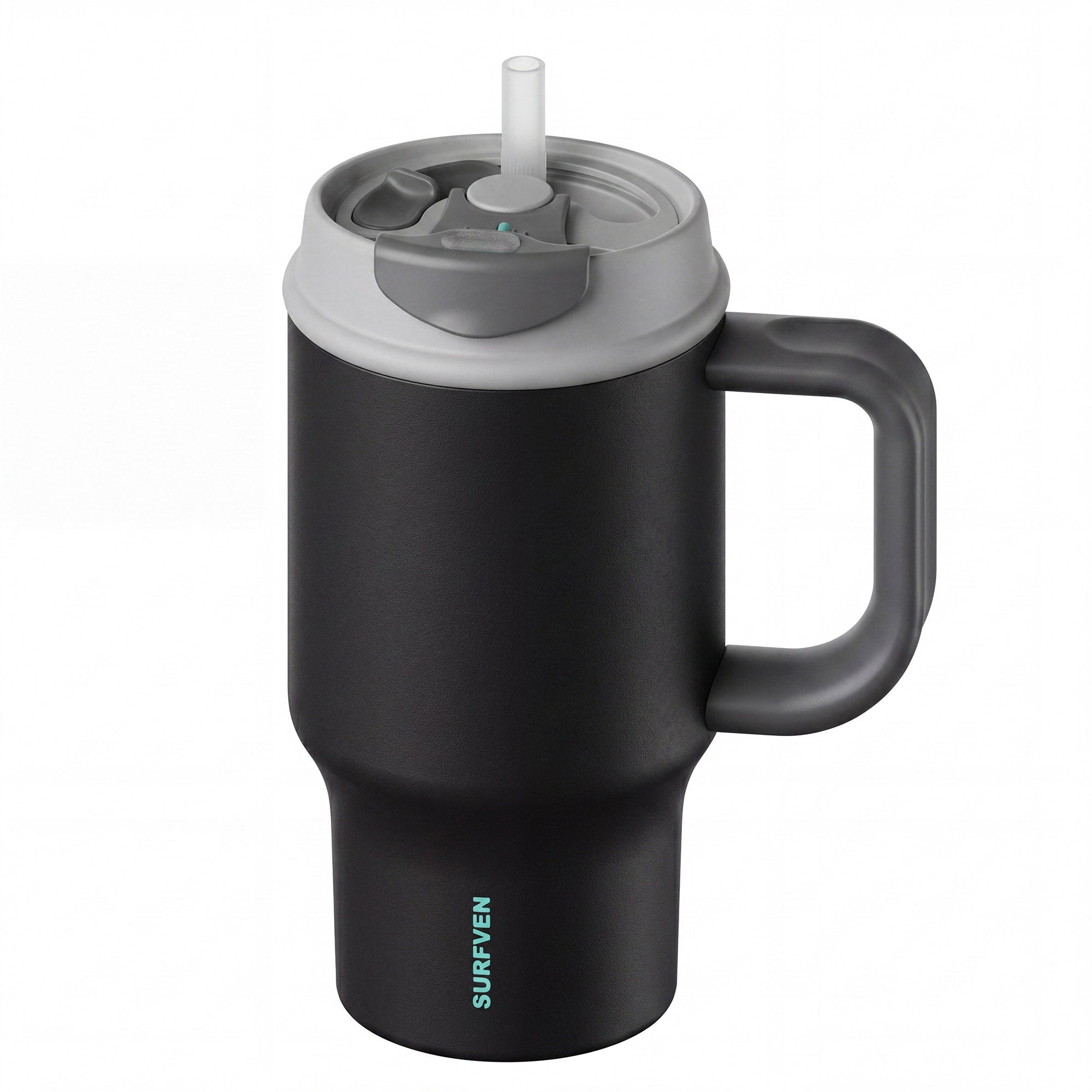 SURFVEN 30oz Insulated Stainless Steel Tumbler with Handle and Leak Proof Dual Sip Lid, Black