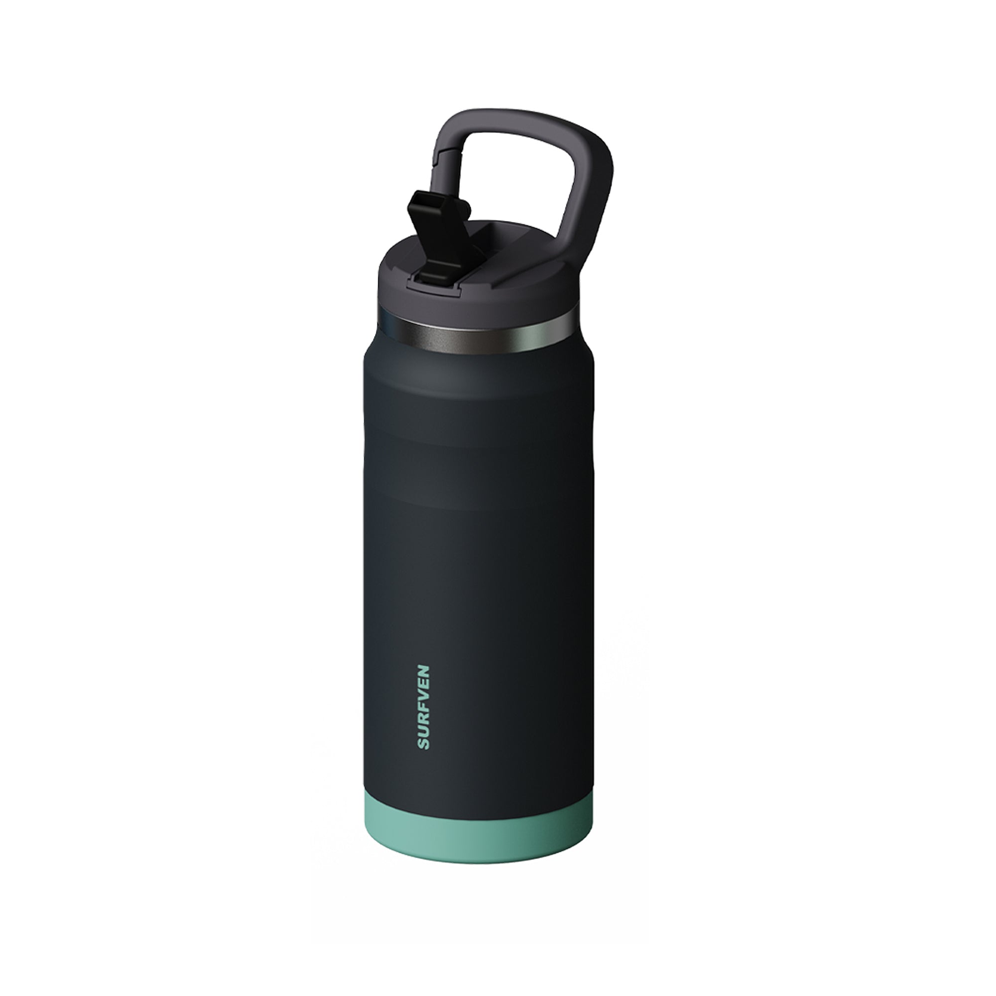 SURFVEN 27 oz Stainless Steel Double Wall Insulated Water Bottle with Flip-up Straw Lid, Black