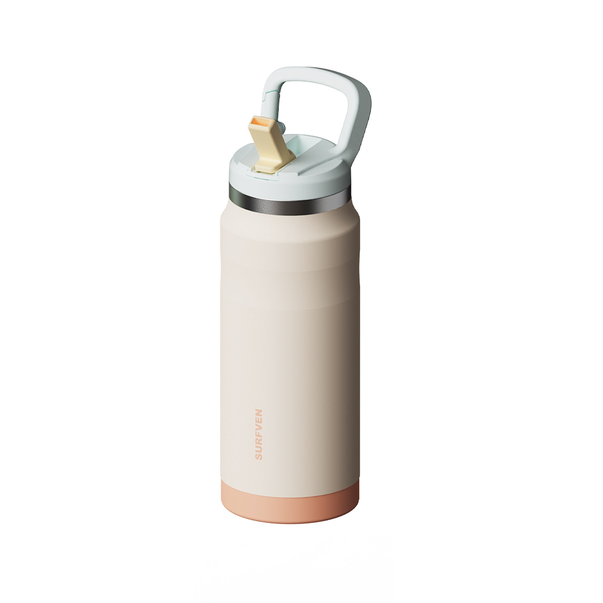 SURFVEN 37 oz Stainless Steel Double Wall Insulated Water Bottle with Flip-up Straw Lid, Egg Shell