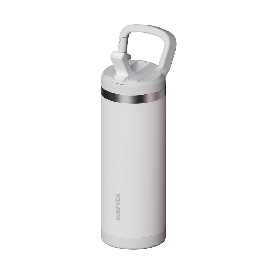 SURFVEN 18 oz Double Wall Stainless Steel Insulated Water Bottle with Leak Proof Flip Straw Lid, White