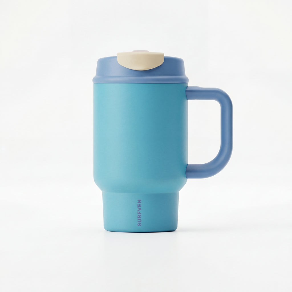 SURFVEN 24oz Double Wall Stainless Steel Insulated Tumbler with Handle and 2-in-1 Lid, Blue