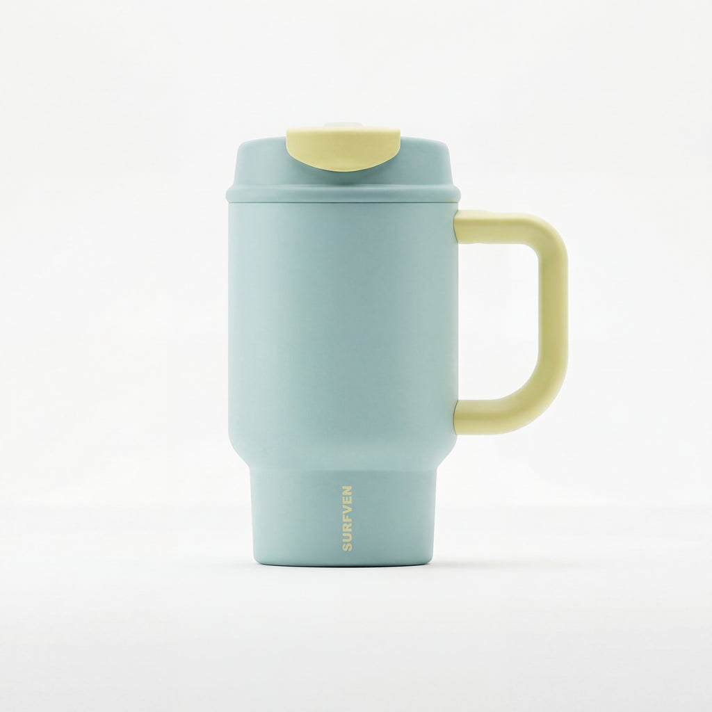 SURFVEN 24oz Double Wall Stainless Steel Insulated Tumbler with Handle and 2-in-1 Lid, Mint Blue