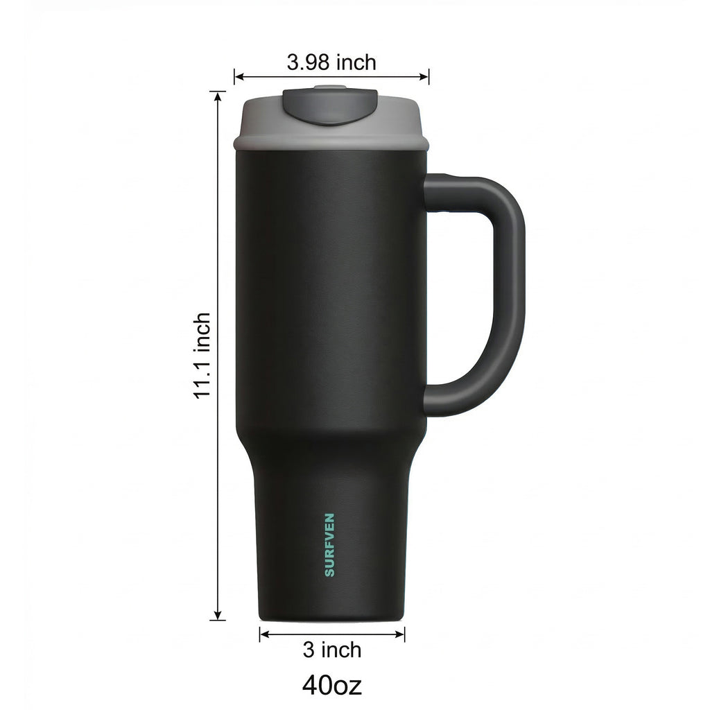 SURFVEN 40oz Double Wall Stainless Steel Insulated Tumbler with Handle and 2-in-1 Lid, Black