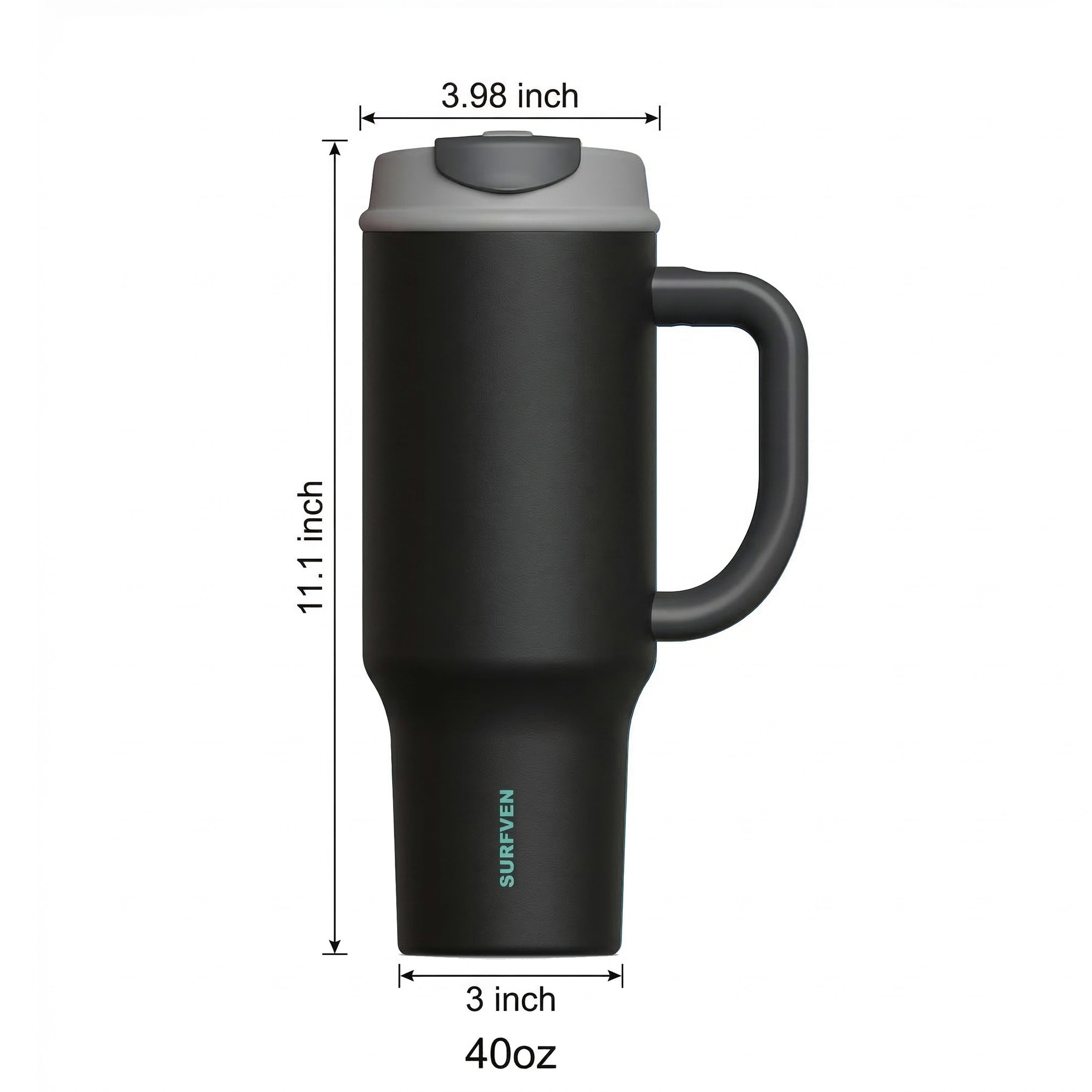 SURFVEN 40oz Double Wall Stainless Steel Insulated Tumbler with Handle and 2-in-1 Lid, Black