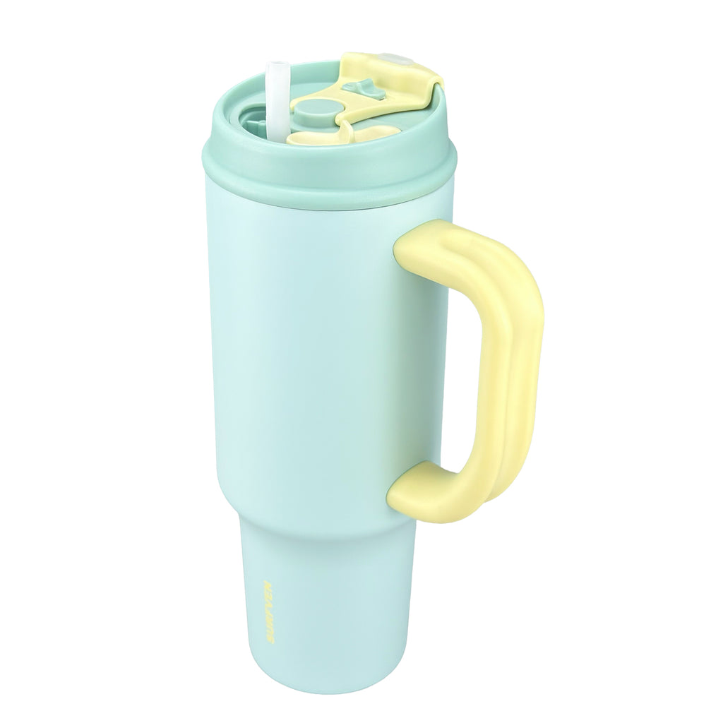 SURFVEN 40oz Double Wall Stainless Steel Insulated Tumbler with Handle and 2-in-1 Lid, Mint Blue