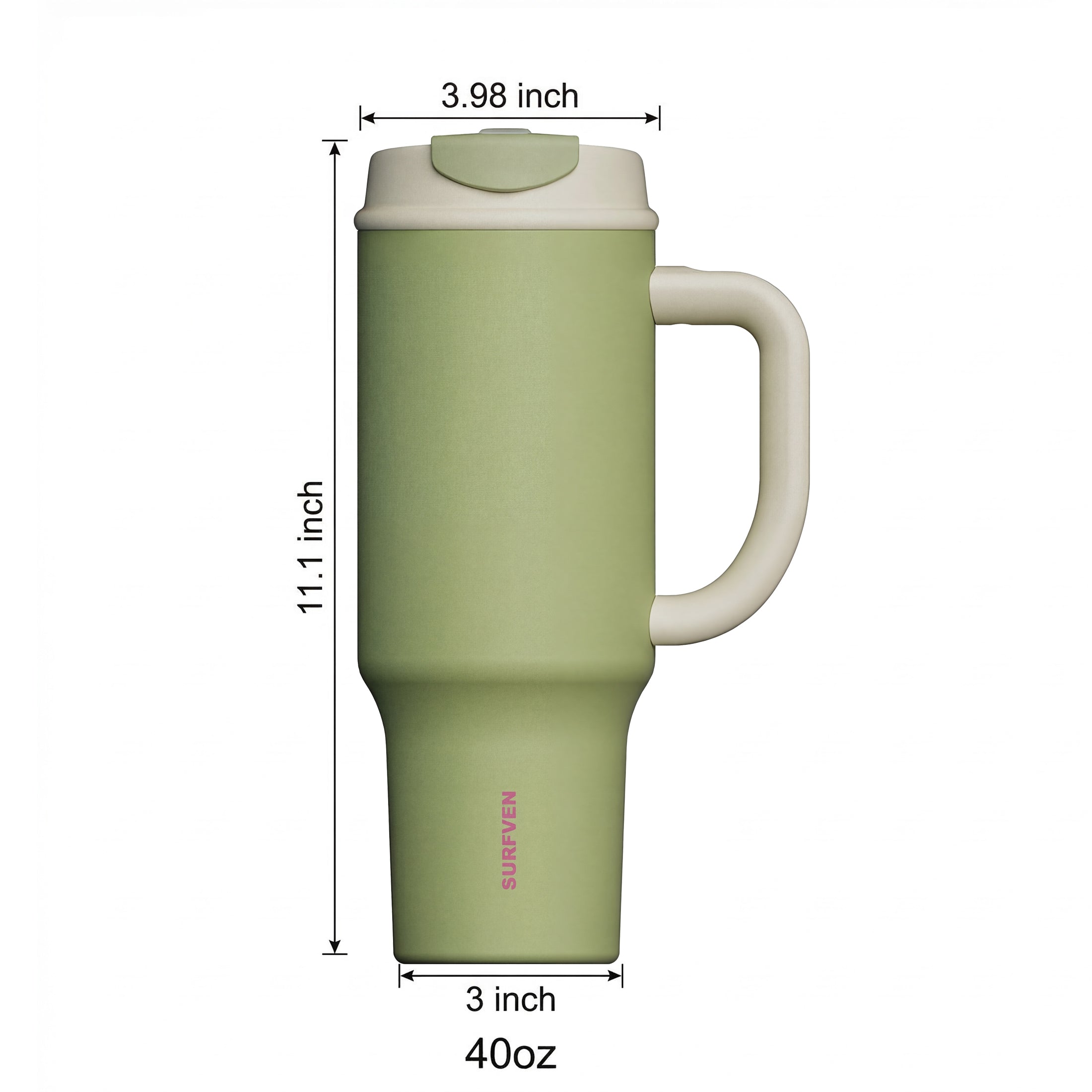 SURFVEN 40 oz Stainless Steel Insulated Travel Tumbler with 2-in-1 Lid and Handle, Avocado Green