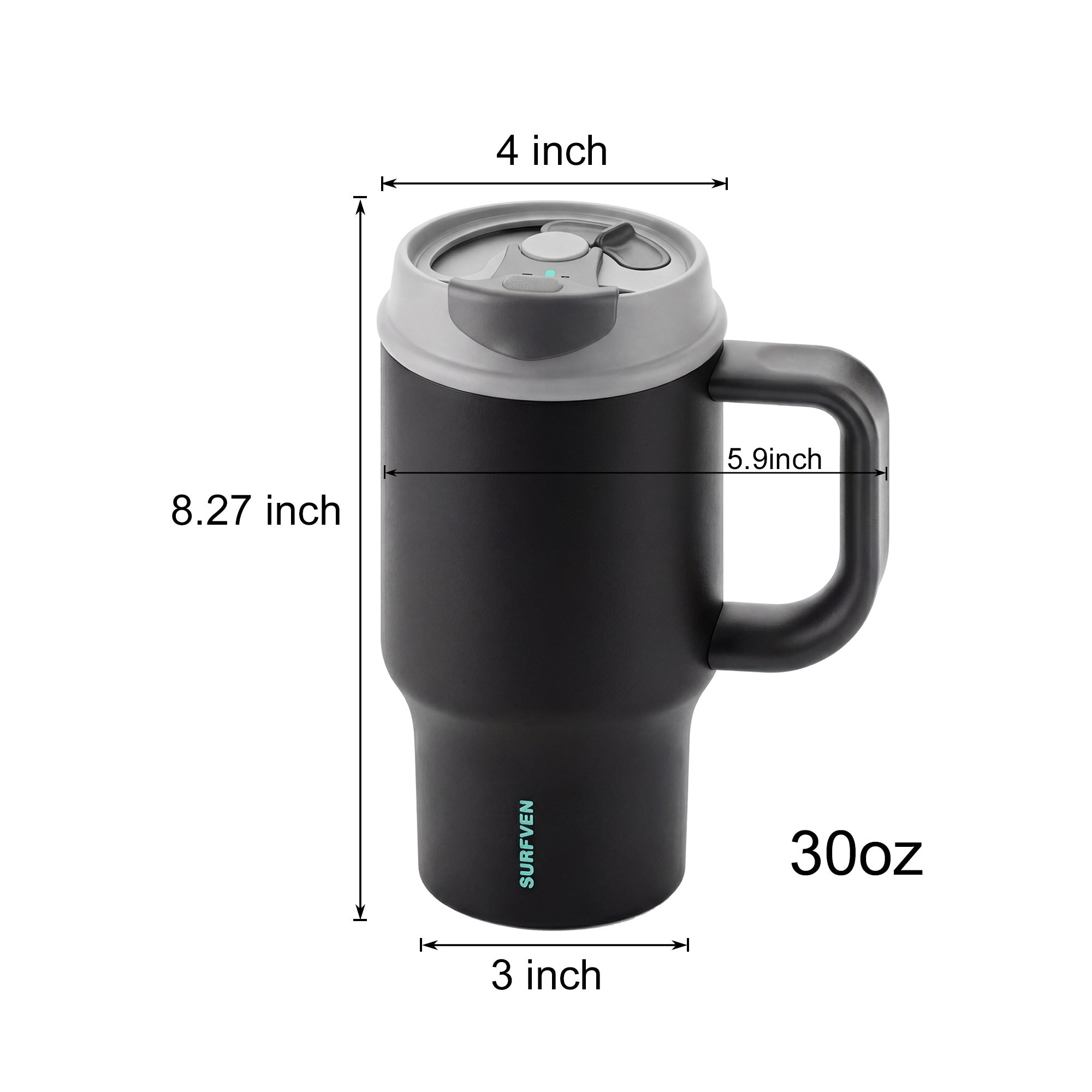SURFVEN 30oz Insulated Stainless Steel Tumbler with Handle and Leak Proof Dual Sip Lid, Black