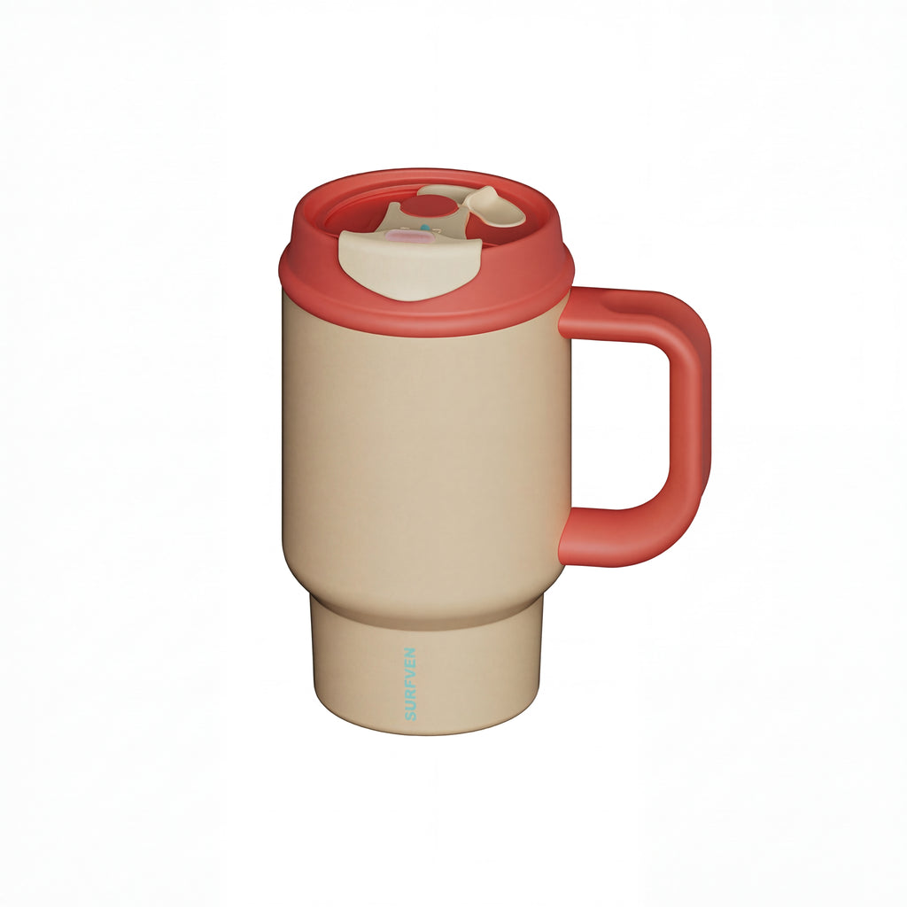 SURFVEN 24oz Double Wall Stainless Steel Insulated Tumbler with Handle and 2-in-1 Lid, Apricot Cream