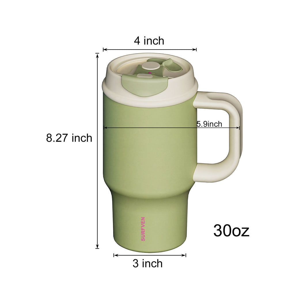SURFVEN 30oz Insulated Stainless Steel Tumbler with Handle and Leak Proof Dual Sip Lid, Avocado Green