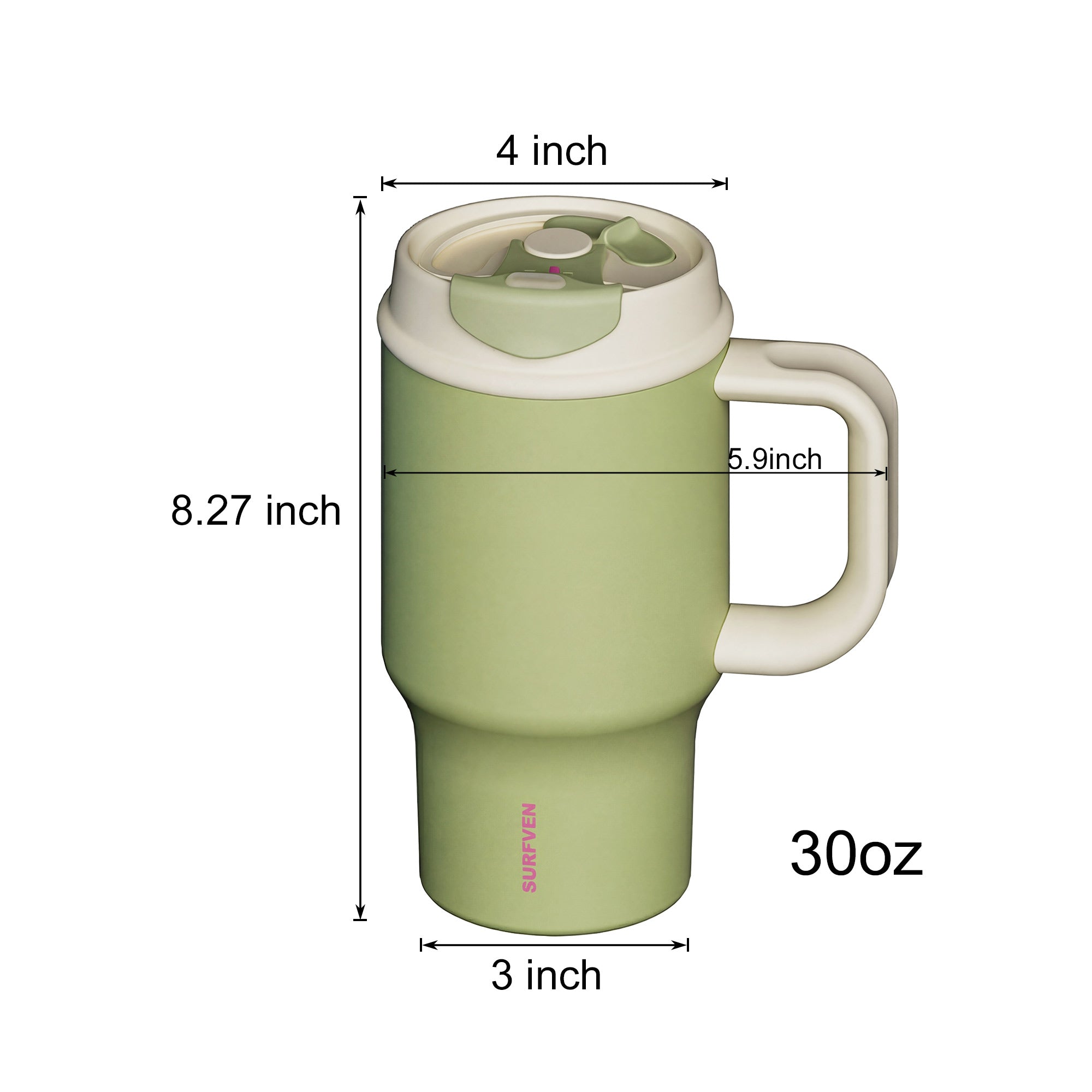 SURFVEN 30oz Insulated Stainless Steel Tumbler with Handle and Leak Proof Dual Sip Lid, Avocado Green