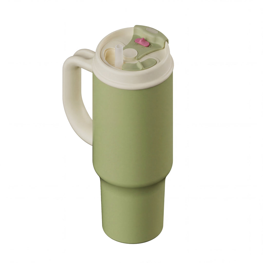 SURFVEN 40 oz Stainless Steel Insulated Travel Tumbler with 2-in-1 Lid and Handle, Avocado Green