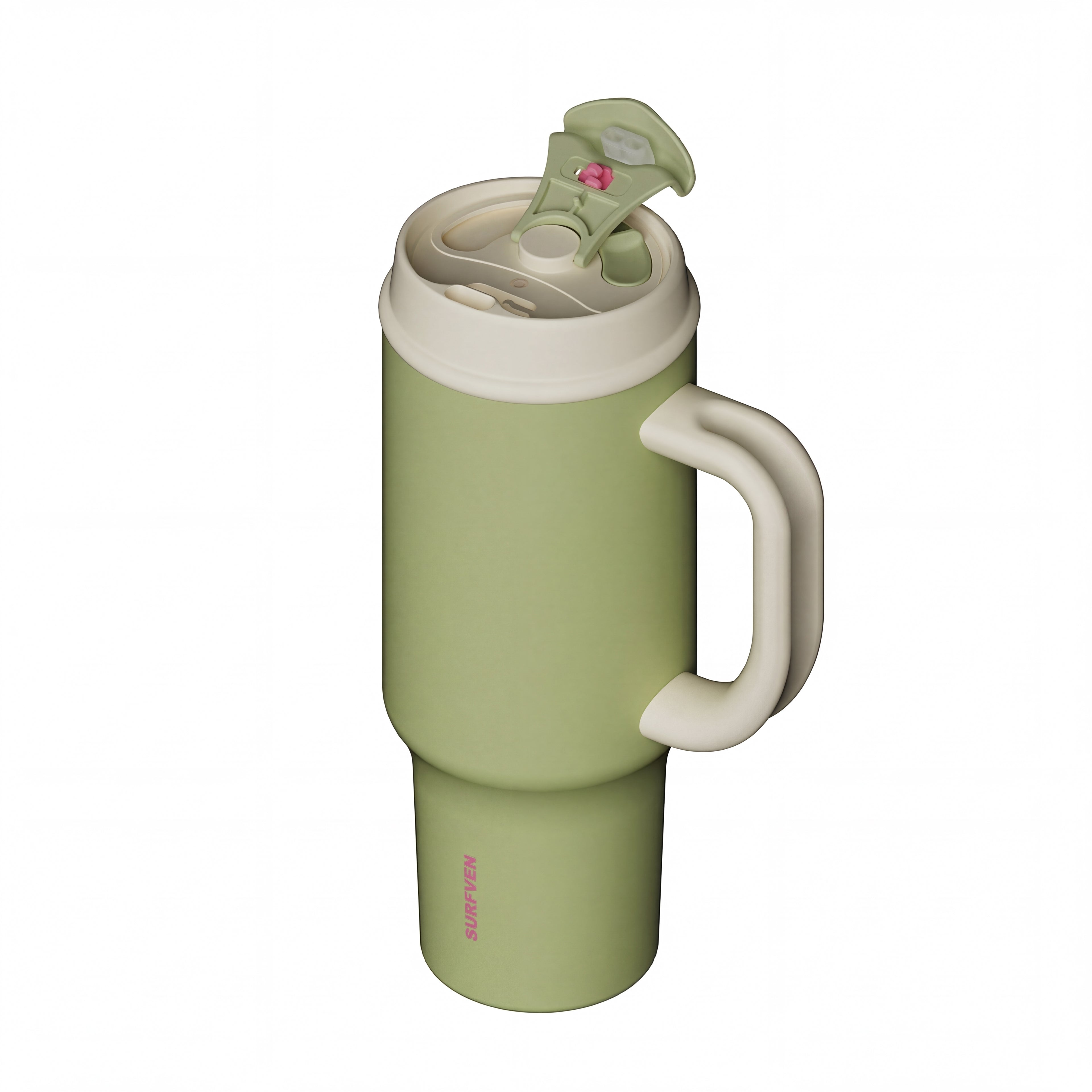 SURFVEN 40 oz Stainless Steel Insulated Travel Tumbler with 2-in-1 Lid and Handle, Avocado Green