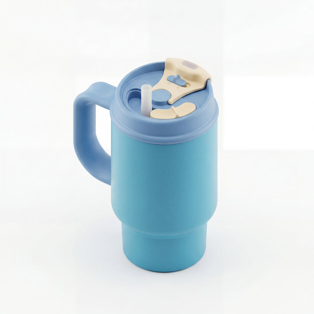 SURFVEN 24oz Double Wall Stainless Steel Insulated Tumbler with Handle and 2-in-1 Lid, Blue
