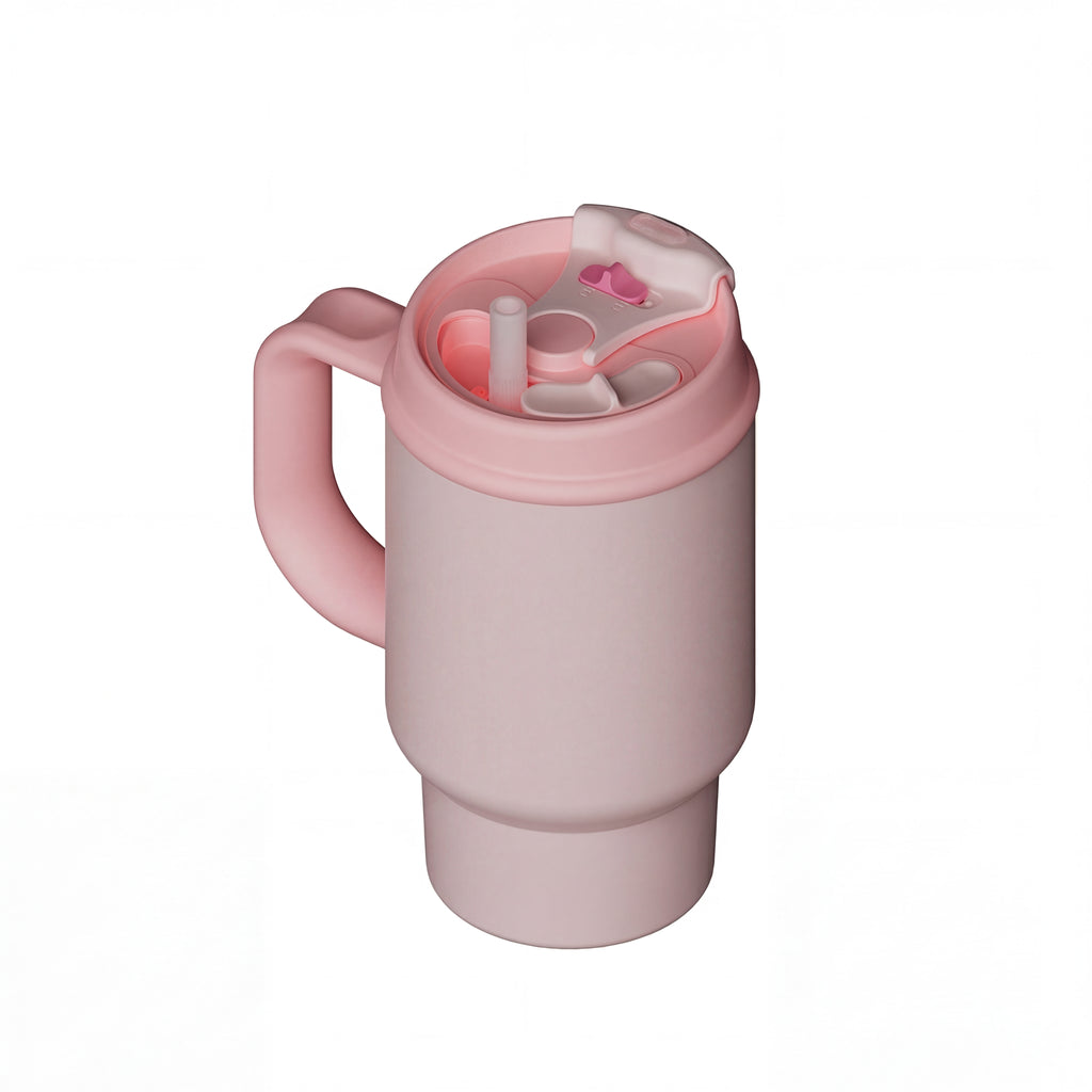 SURFVEN 24oz Double Wall Stainless Steel Insulated Tumbler with Handle and 2-in-1 Lid, Pink