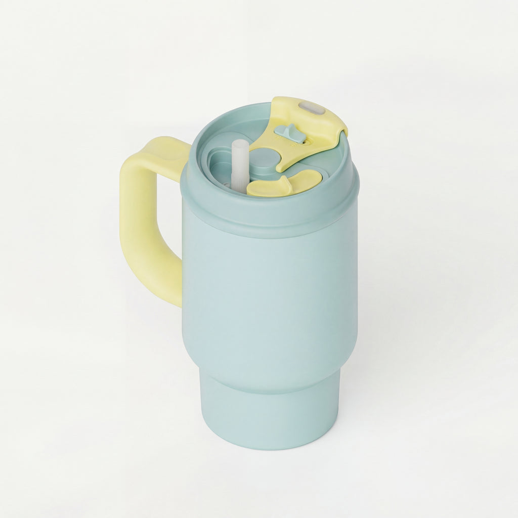 SURFVEN 24oz Double Wall Stainless Steel Insulated Tumbler with Handle and 2-in-1 Lid, Mint Blue