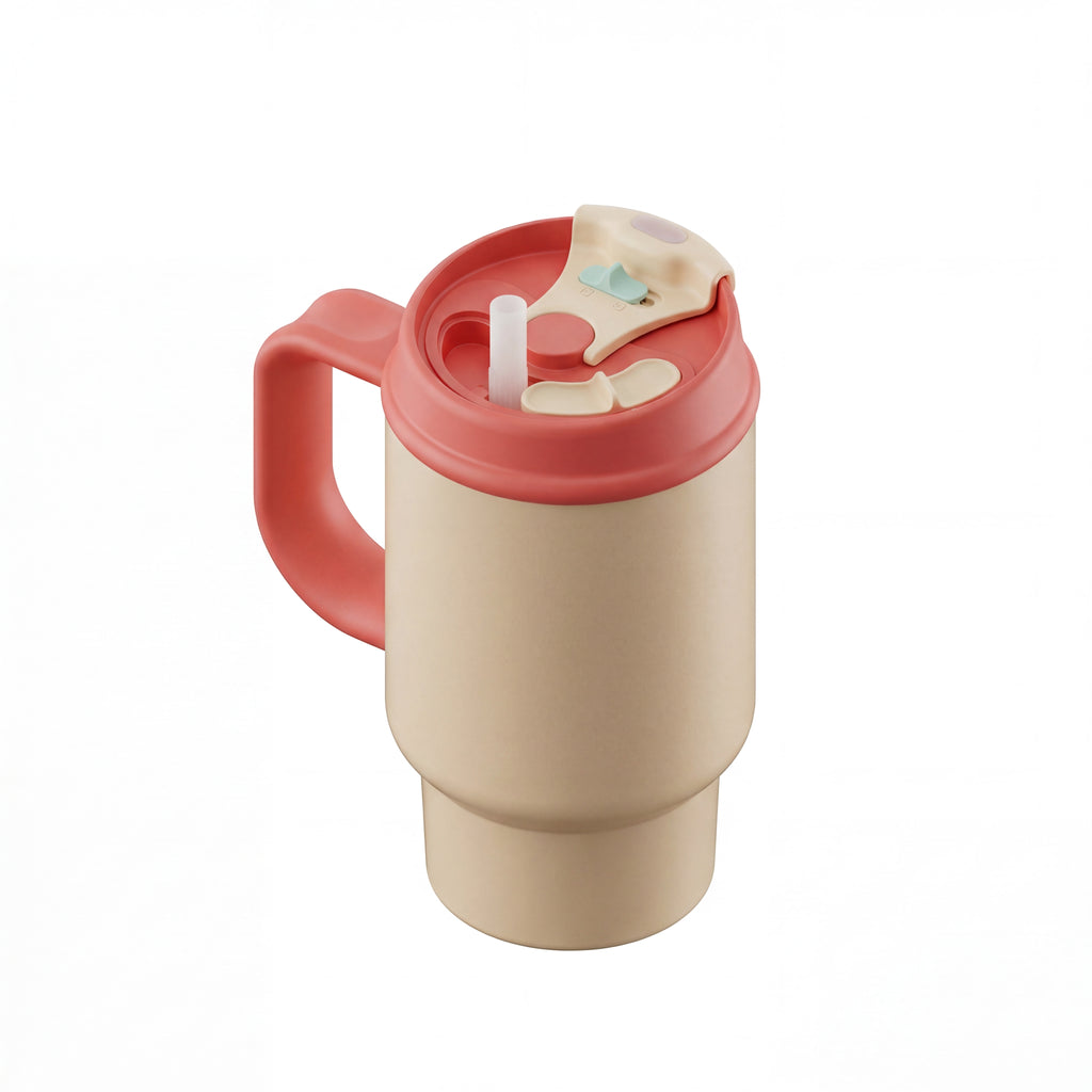 SURFVEN 24oz Double Wall Stainless Steel Insulated Tumbler with Handle and 2-in-1 Lid, Apricot Cream