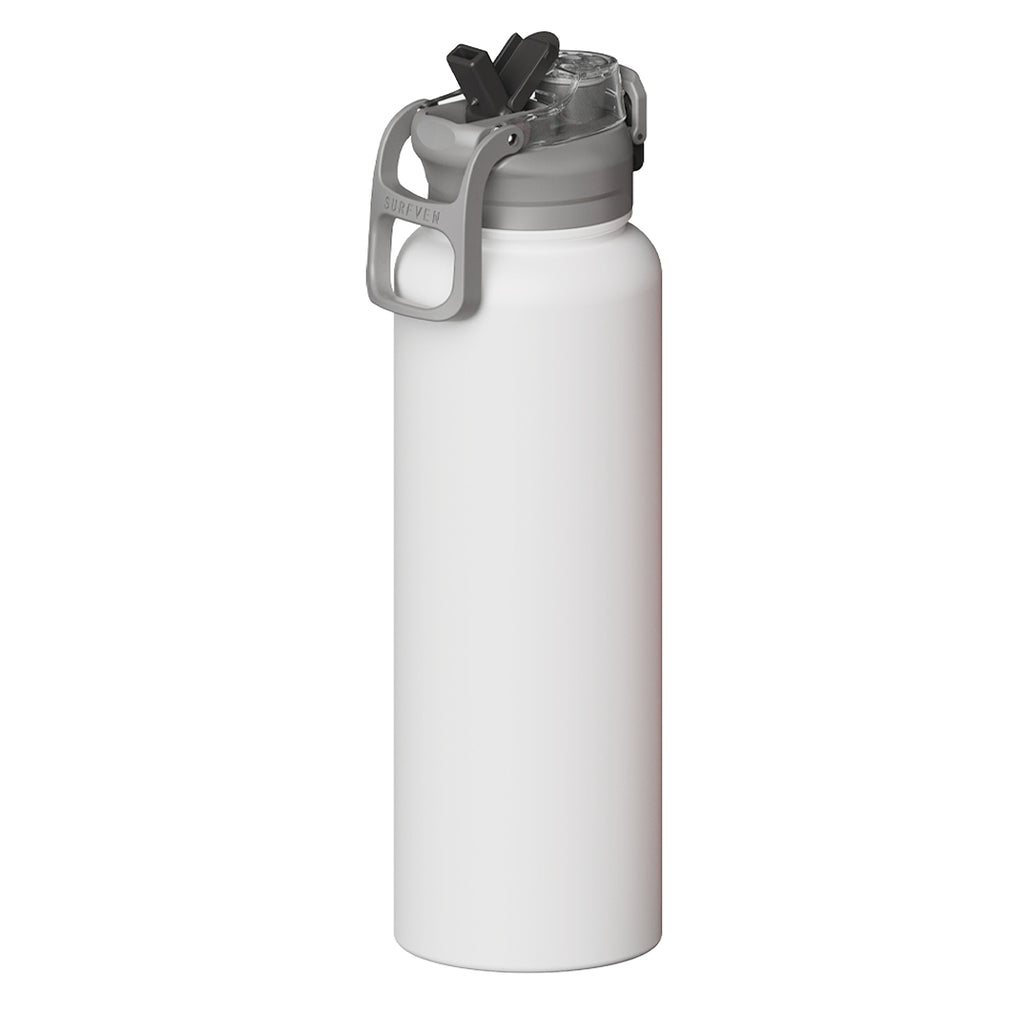 SURFVEN 40 oz Vacuum Insulated Stainless Steel Water Bottle with 3-in-1 Lid, White