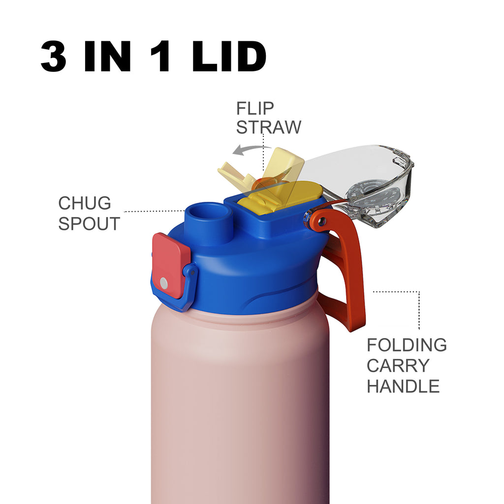SURFVEN 27 oz Vacuum Insulated Stainless Steel Water Bottle with 3-in-1 Lid, Pink