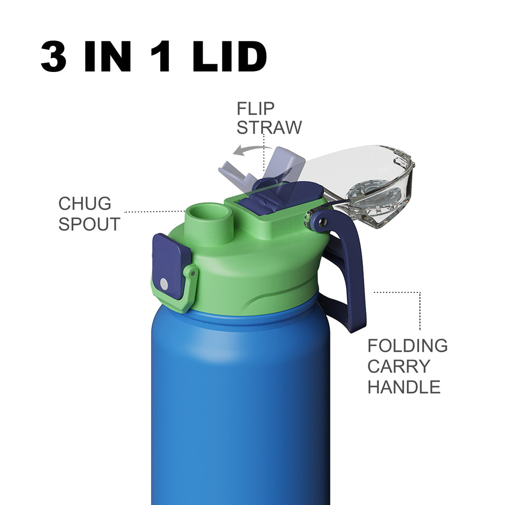SURFVEN 27 oz Vacuum Insulated Stainless Steel Water Bottle with 3-in-1 Lid, Blue
