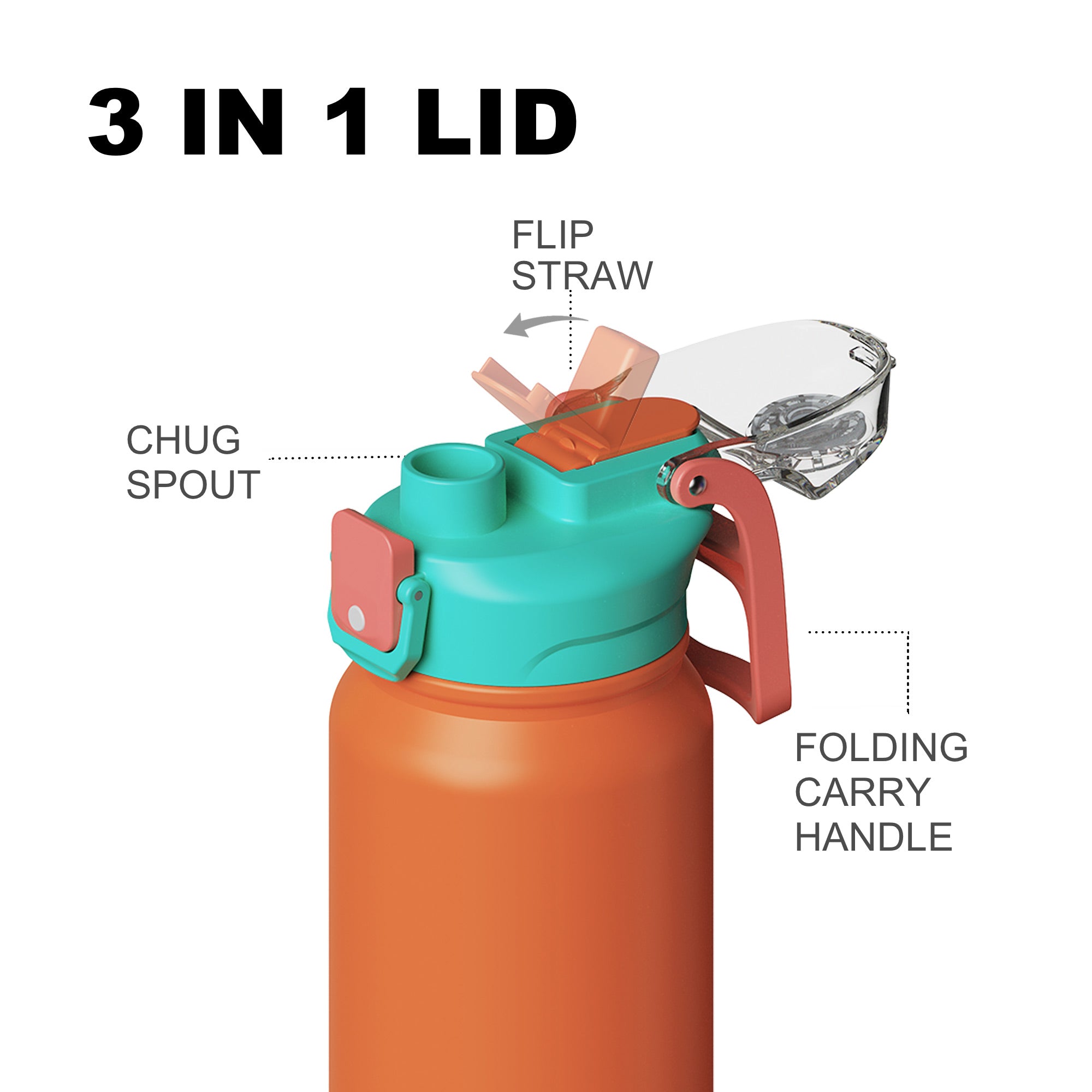 SURFVEN 27 oz Vacuum Insulated Stainless Steel Water Bottle with 3-in-1 Lid, Orange