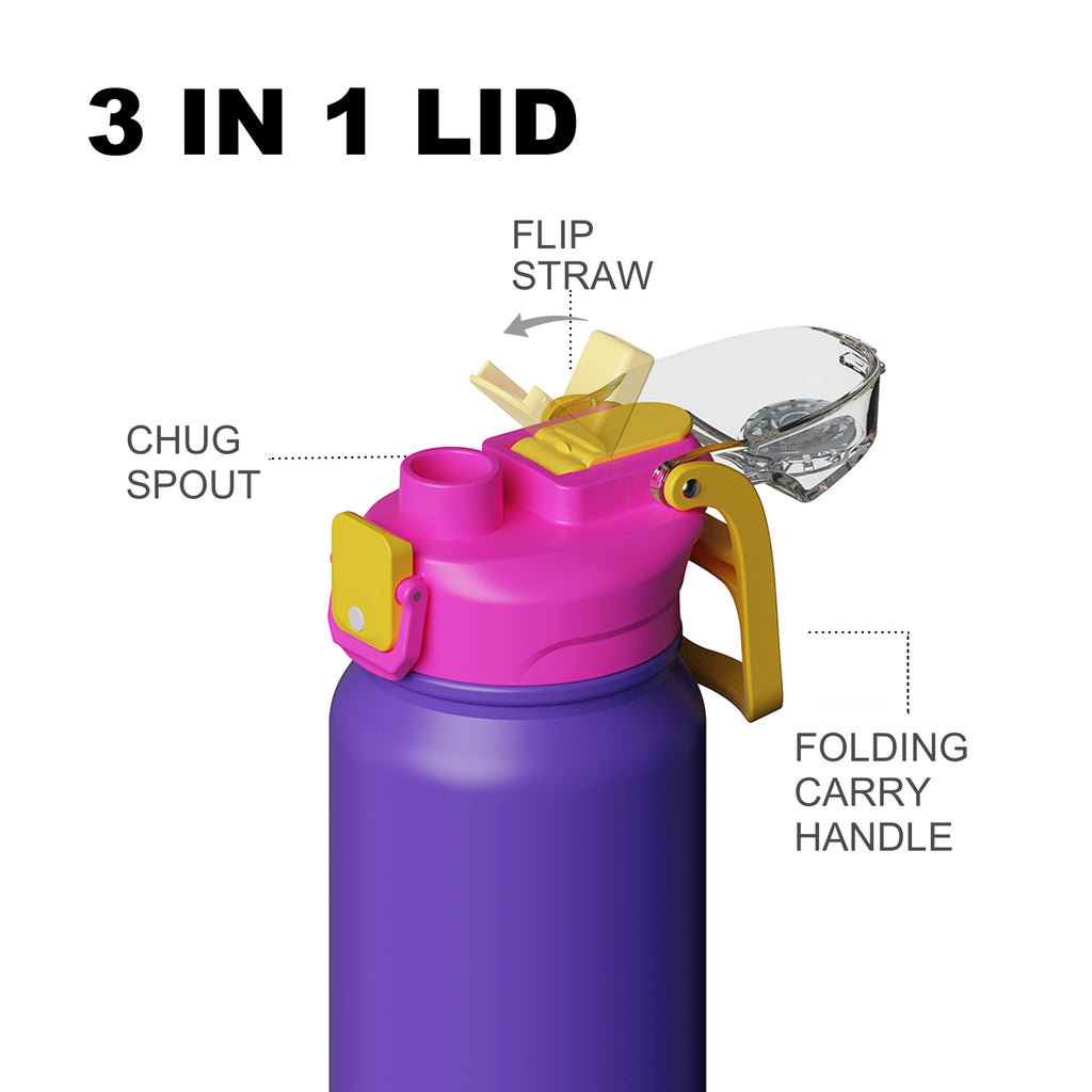 SURFVEN 27 oz Vacuum Insulated Stainless Steel Water Bottle with 3-in-1 Lid, Purple