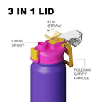 SURFVEN 27 oz Vacuum Insulated Stainless Steel Water Bottle with 3-in-1 Lid, Purple