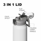 SURFVEN 40 oz Vacuum Insulated Stainless Steel Water Bottle with 3-in-1 Lid, White
