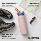 SURFVEN 27 oz Vacuum Insulated Stainless Steel Water Bottle with 3-in-1 Lid, Pink