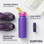 SURFVEN 27 oz Vacuum Insulated Stainless Steel Water Bottle with 3-in-1 Lid, Purple