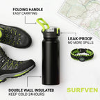 SURFVEN 27 oz Vacuum Insulated Stainless Steel Water Bottle with 3-in-1 Lid, Black