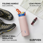 SURFVEN 27 oz Vacuum Insulated Stainless Steel Water Bottle with 3-in-1 Lid, Pink