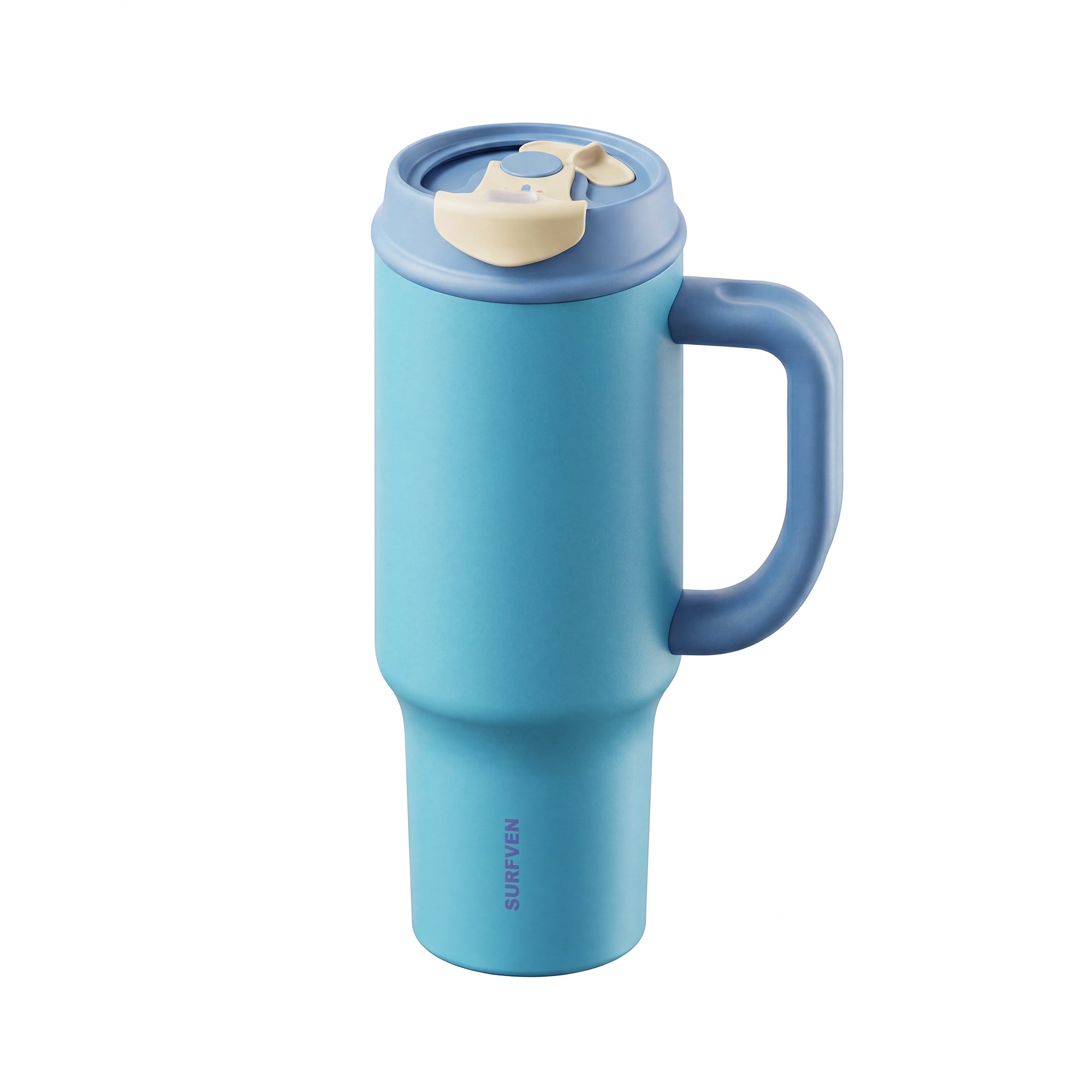 SURFVEN 40oz Double Wall Stainless Steel Insulated Tumbler with Handle and 2-in-1 Lid, Blue