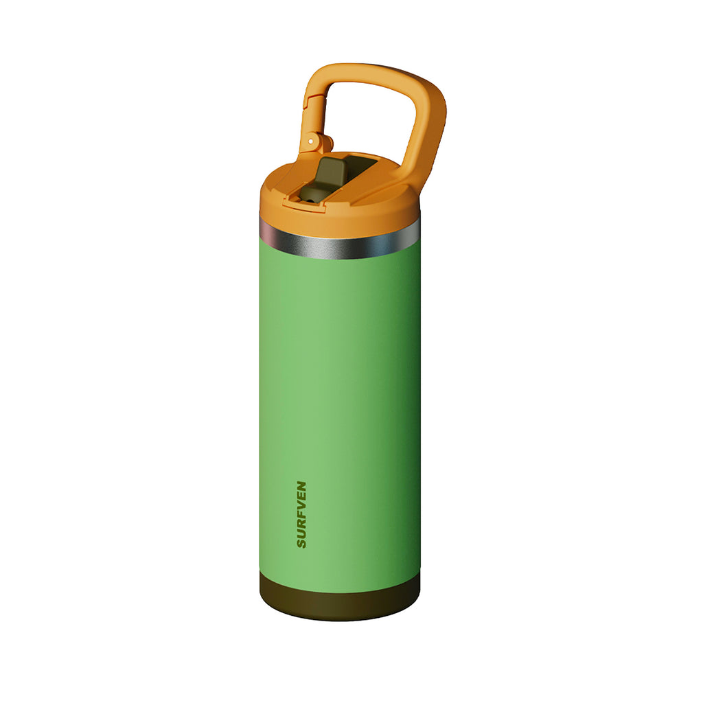 SURFVEN 18 oz Double Wall Stainless Steel Insulated Water Bottle with Leak Proof Flip Straw Lid, Green