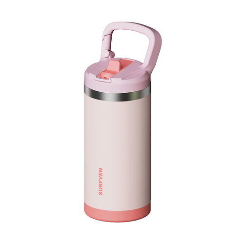 SURFVEN 12 oz Double Wall Stainless Steel Insulated Water Bottle with Leak Proof Flip Straw Lid, Pink