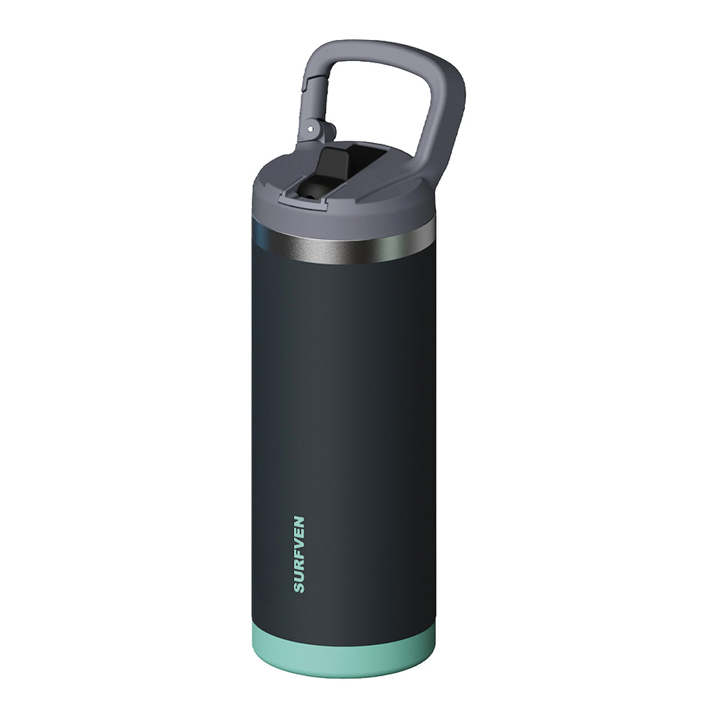 SURFVEN 18 oz Double Wall Stainless Steel Insulated Water Bottle with Leak Proof Flip Straw Lid, Black