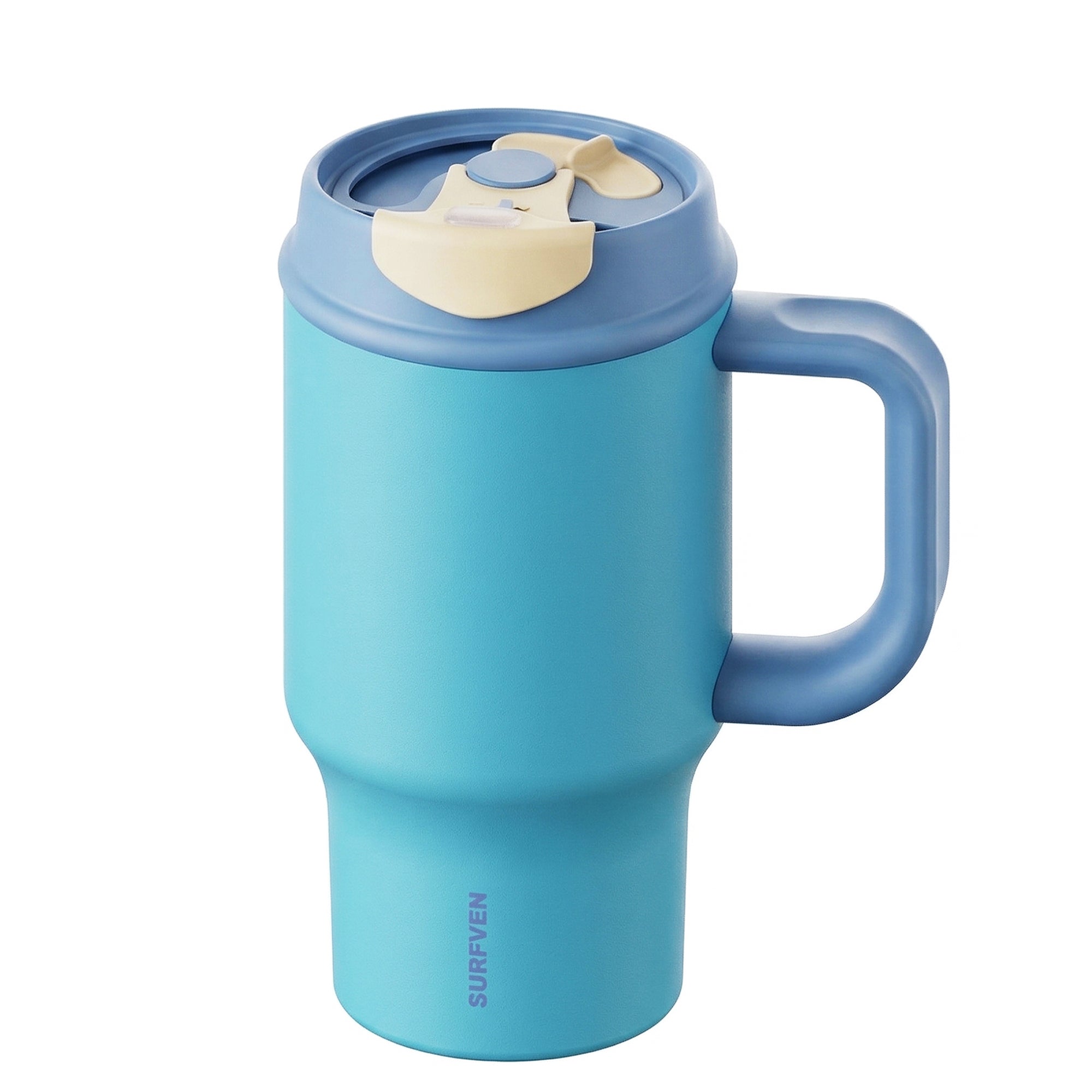 SURFVEN 30oz Insulated Stainless Steel Tumbler with Handle and Leak Proof Dual Sip Lid, Blue