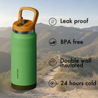 SURFVEN 27 oz Stainless Steel Double Wall Insulated Water Bottle with Flip-up Straw Lid, Green