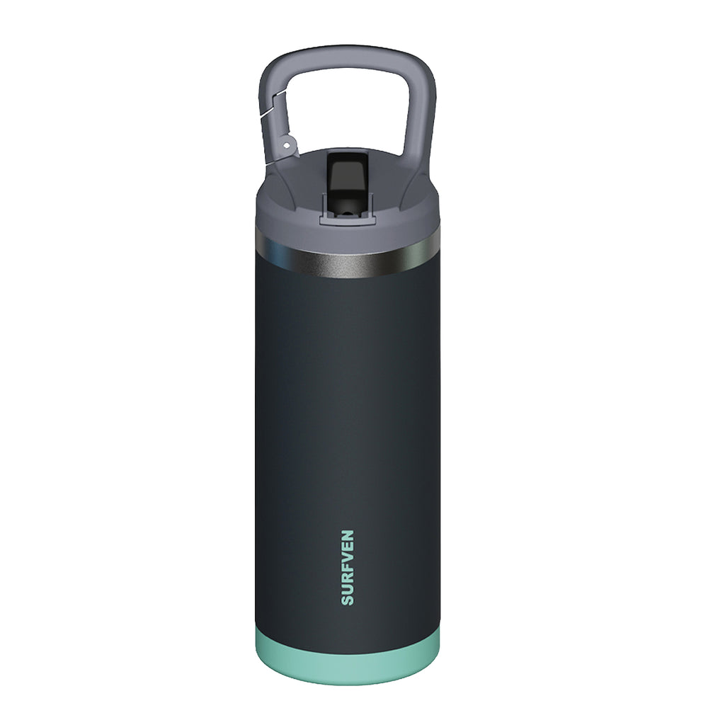 SURFVEN 18 oz Double Wall Stainless Steel Insulated Water Bottle with Leak Proof Flip Straw Lid, Black