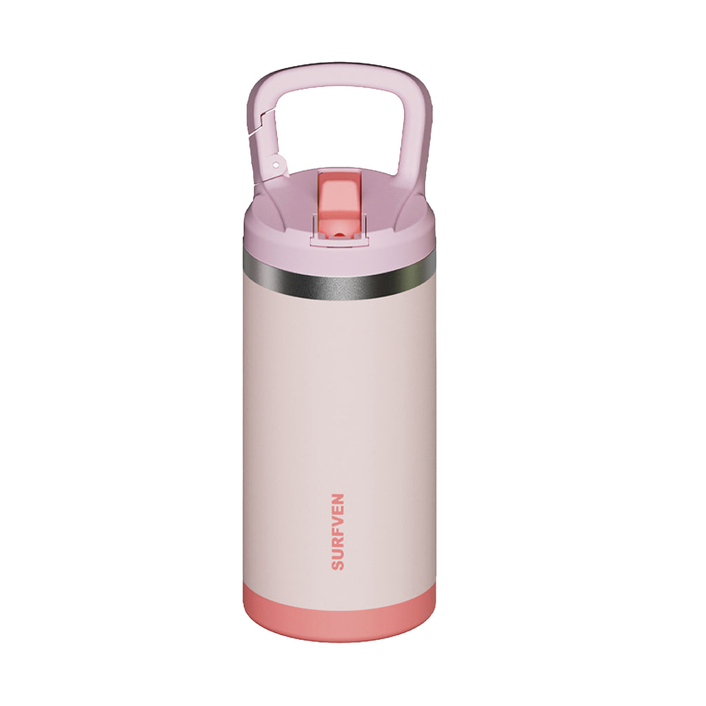 SURFVEN 12 oz Double Wall Stainless Steel Insulated Water Bottle with Leak Proof Flip Straw Lid, Pink