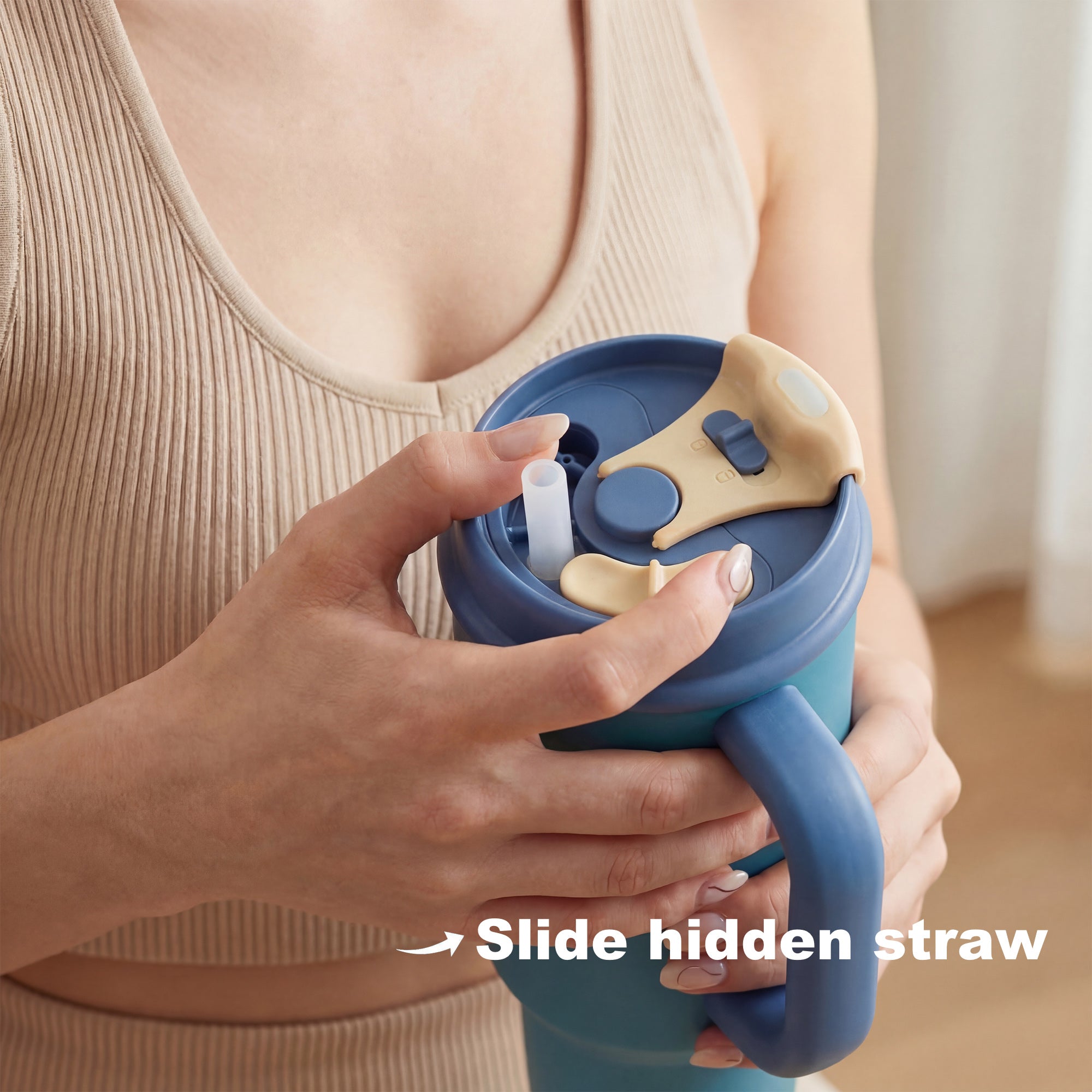 SURFVEN 30oz Insulated Stainless Steel Tumbler with Handle and Leak Proof Dual Sip Lid, Blue