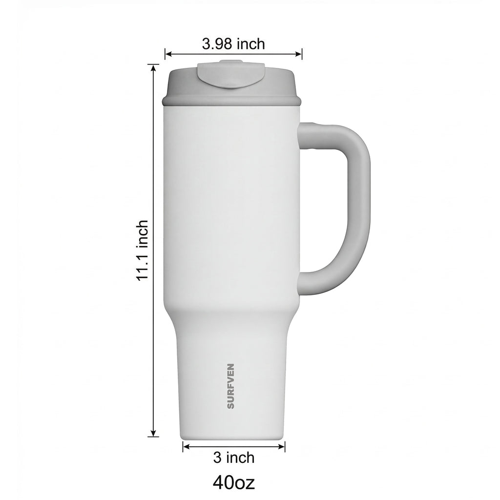 SURFVEN 40oz Double Wall Stainless Steel Insulated Tumbler with Handle and 2-in-1 Lid, White
