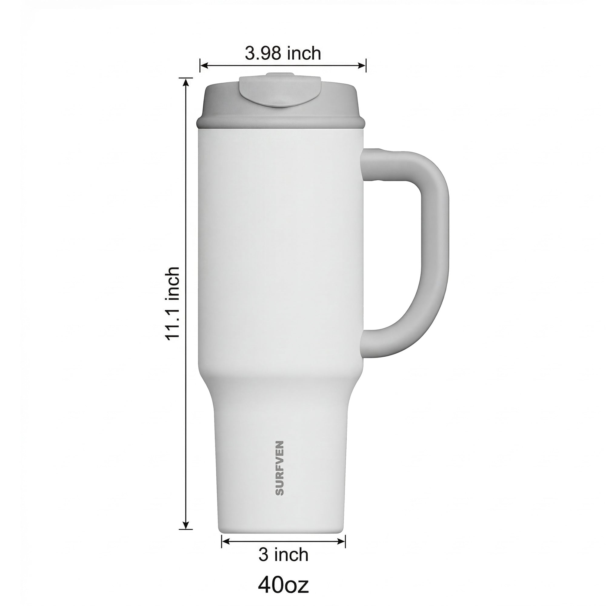 SURFVEN 40oz Double Wall Stainless Steel Insulated Tumbler with Handle and 2-in-1 Lid, White