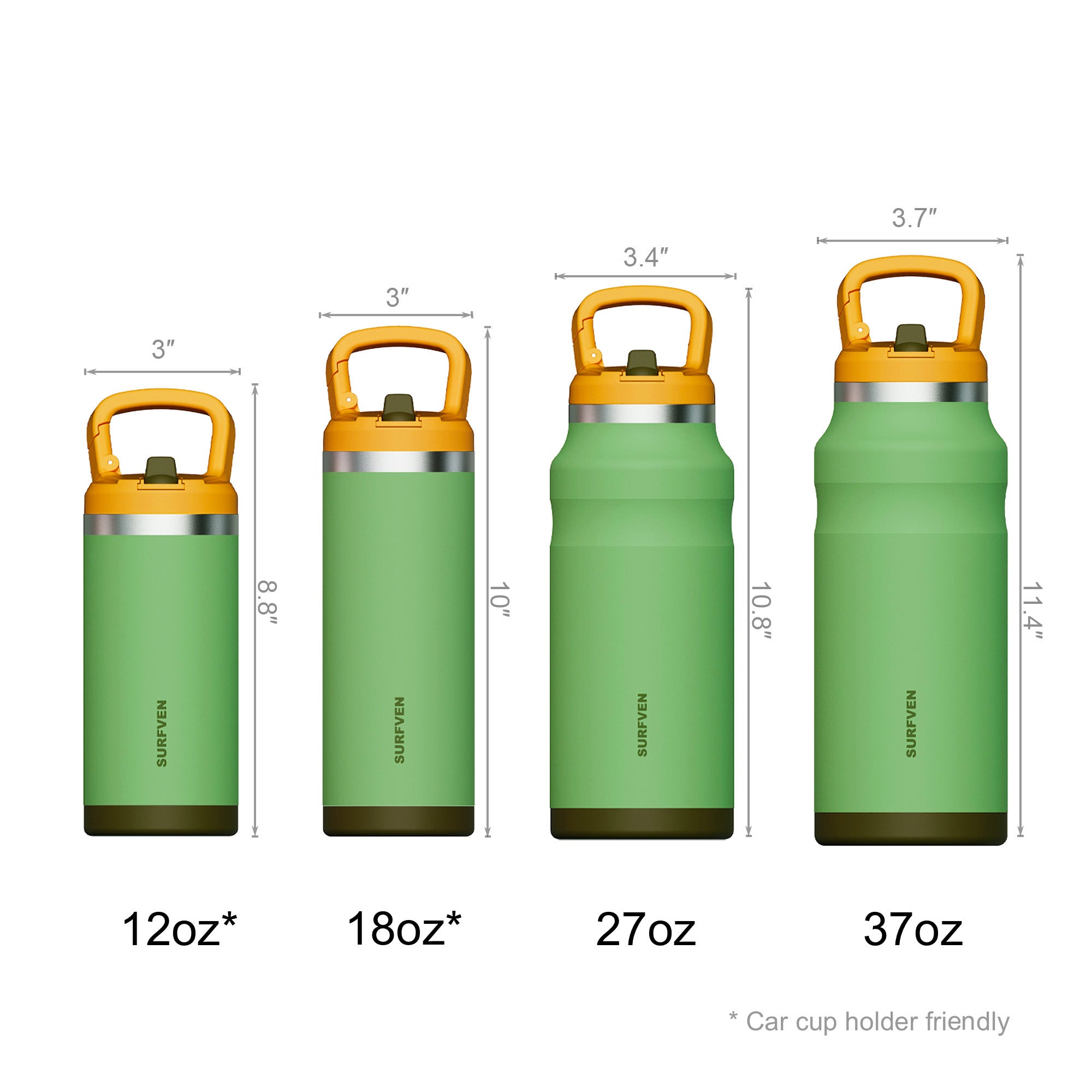SURFVEN 27 oz Stainless Steel Double Wall Insulated Water Bottle with Flip-up Straw Lid, Green