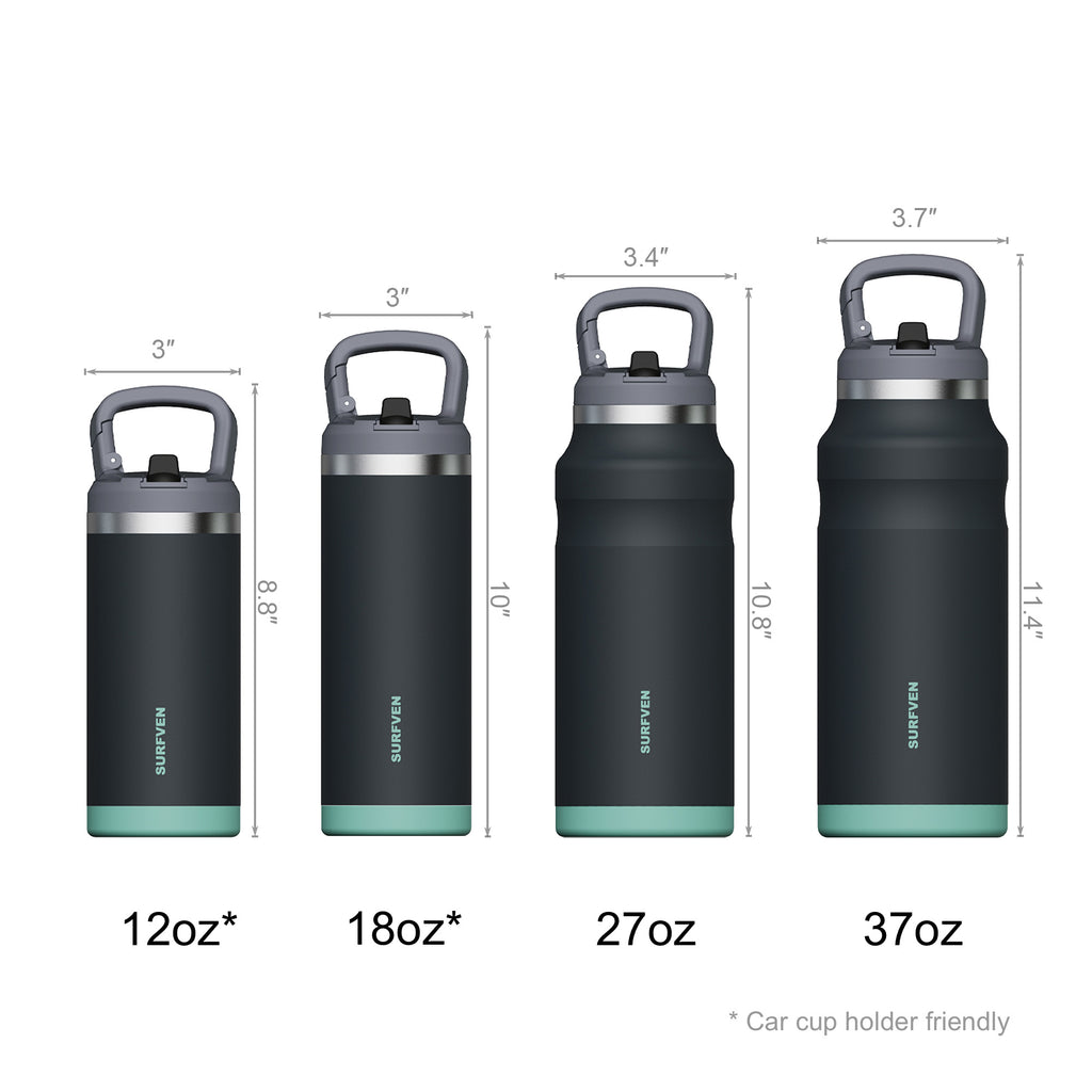 SURFVEN 18 oz Double Wall Stainless Steel Insulated Water Bottle with Leak Proof Flip Straw Lid, Black