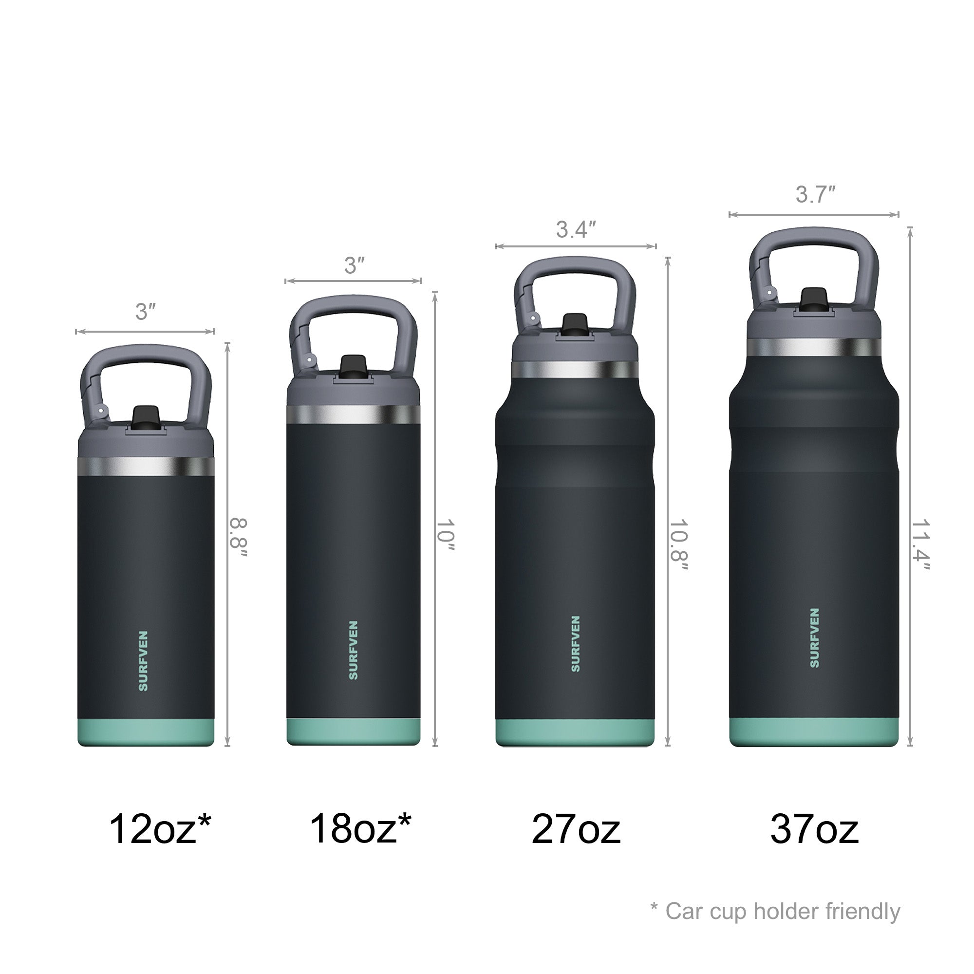 SURFVEN 18 oz Double Wall Stainless Steel Insulated Water Bottle with Leak Proof Flip Straw Lid, Black