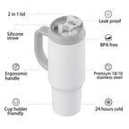 SURFVEN 40oz Double Wall Stainless Steel Insulated Tumbler with Handle and 2-in-1 Lid, White