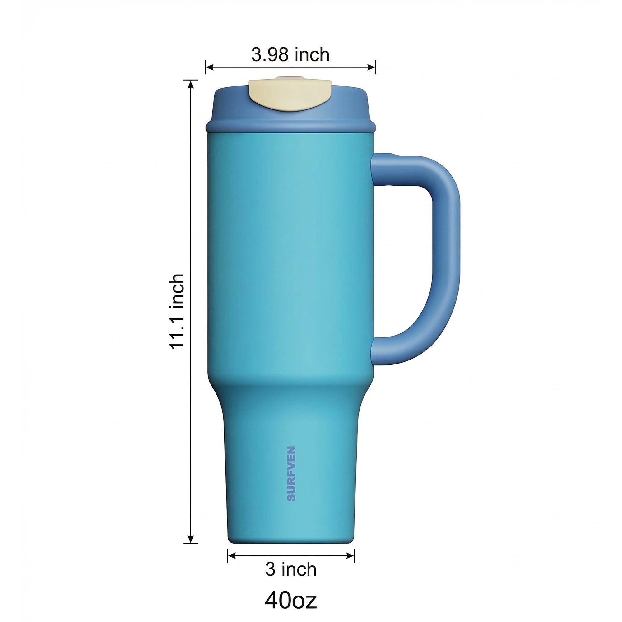 SURFVEN 40oz Double Wall Stainless Steel Insulated Tumbler with Handle and 2-in-1 Lid, Blue