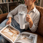 SURFVEN 40oz Double Wall Stainless Steel Insulated Tumbler with Handle and 2-in-1 Lid, White