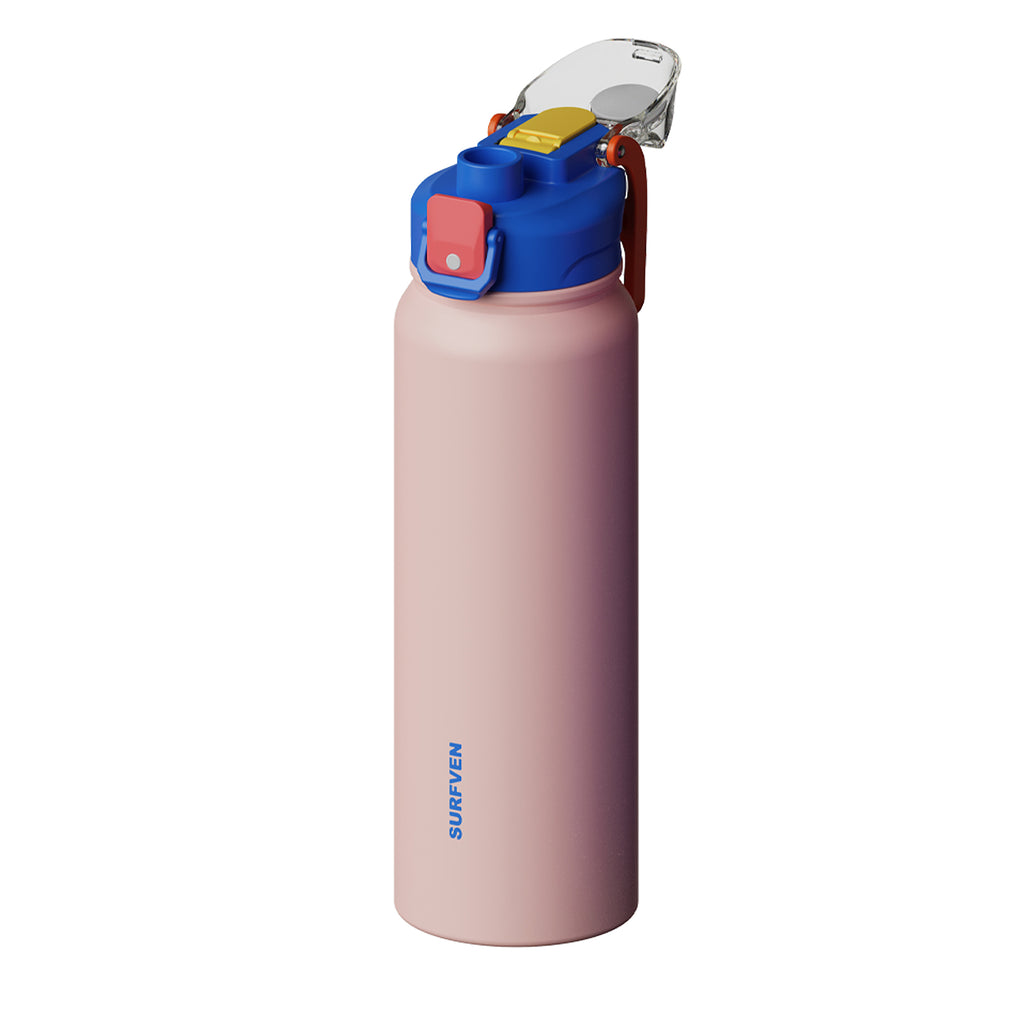SURFVEN 27 oz Vacuum Insulated Stainless Steel Water Bottle with 3-in-1 Lid, Pink